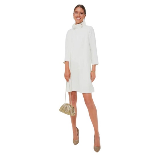Tuckernuck White  Daphne Long Sleeve Dress with ruffle neck and bow detail NWT - Picture 1 of 13